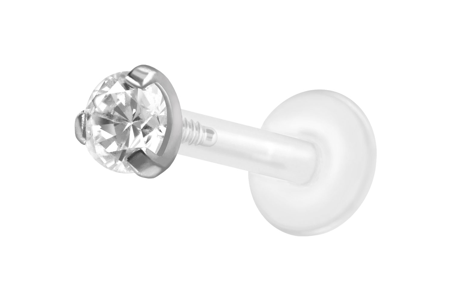PTFE Labret Piercing mit Innengewinde + Titan-Aufsatz EINGEFASSTER KRISTALL